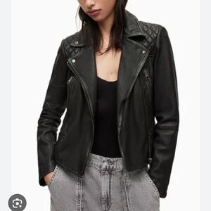 All Saints Black Leather Cargo Jacket